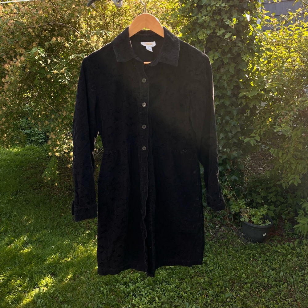 Black Button-Up Corduroy Long Sleeve Dress